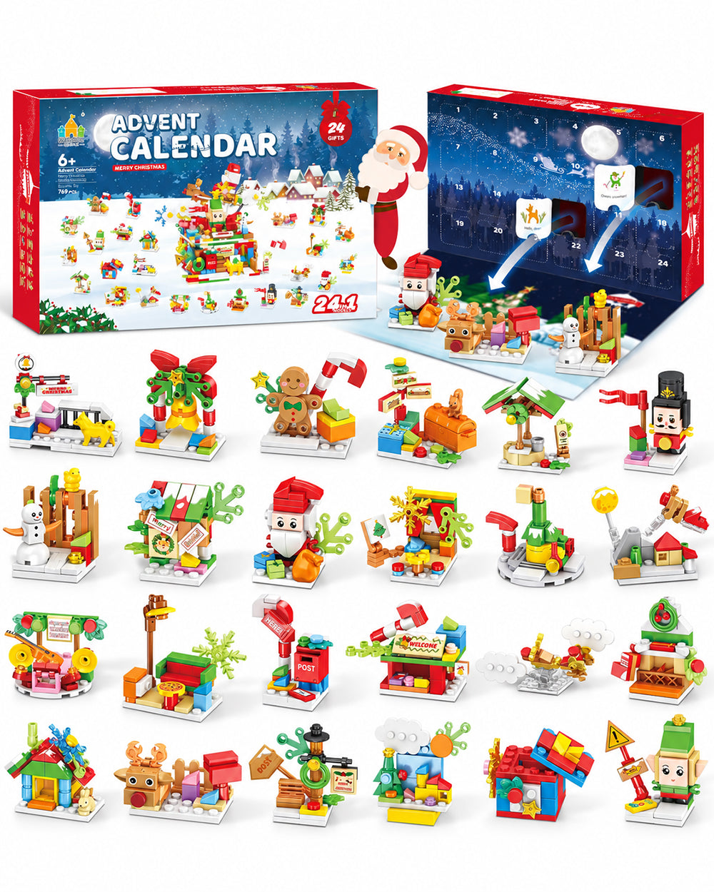 Christmas Advent Calendar with Building Bricks 24 in 1 Santa's Work Shop Countdown for Boys and Girls 6+