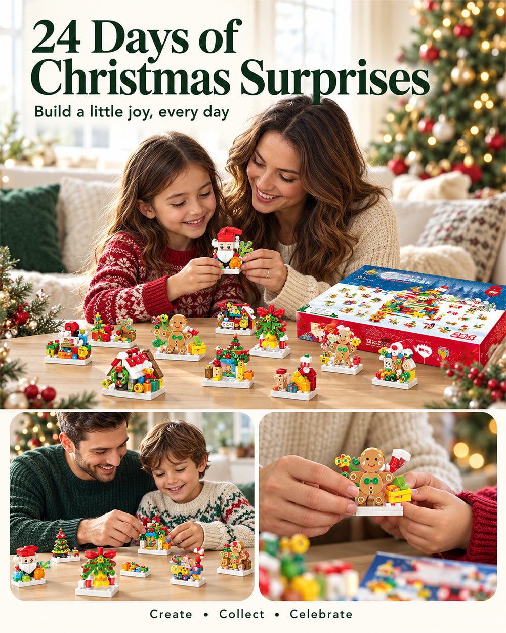 Christmas Advent Calendar with Building Bricks 24 in 1 Santa's Work Shop Countdown for Boys and Girls 6+
