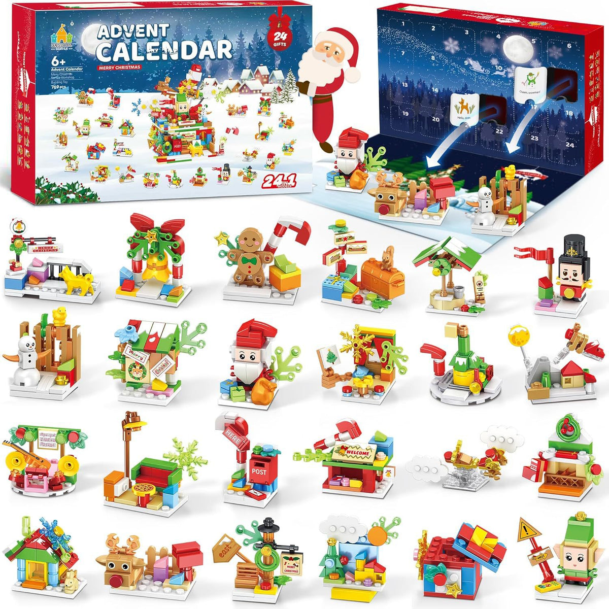 Christmas Advent Calendar with Building Bricks 24 in 1 Santa's Work Shop Countdown for Boys and Girls 6+