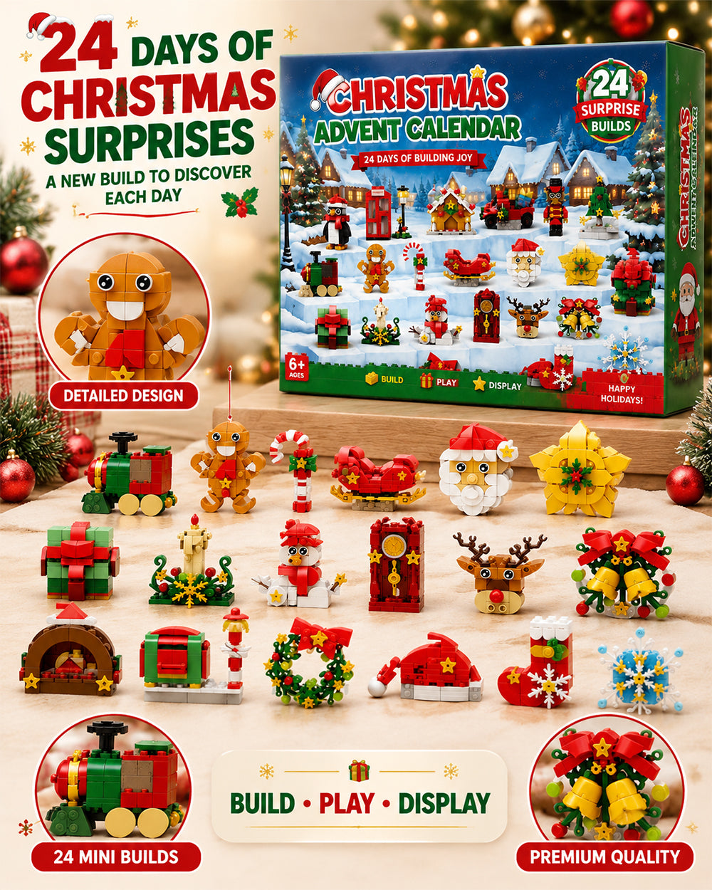 Toy Advent Calendar 2026 24-Day Christmas Countdown with Mini Building Brick Refrigerator Magnets for Kids