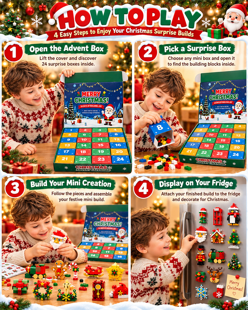 Toy Advent Calendar 2026 24-Day Christmas Countdown with Mini Building Brick Refrigerator Magnets for Kids
