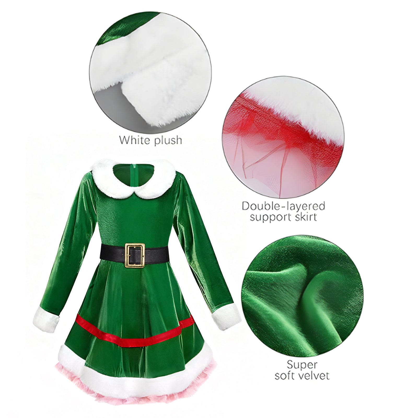 Girls Elf Costume Velvet Christmas Elf Costume Xmas Party Outfits Kids Elf Suit