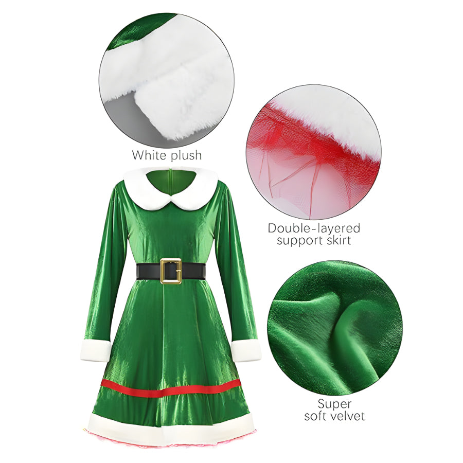 Ladies Elf Costume Soft Velvet Xmas Party Outfits Womens Elf Suit