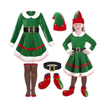 Girls Elf Costume Soft Velvet Xmas Party Outfits Kids Elf Suit