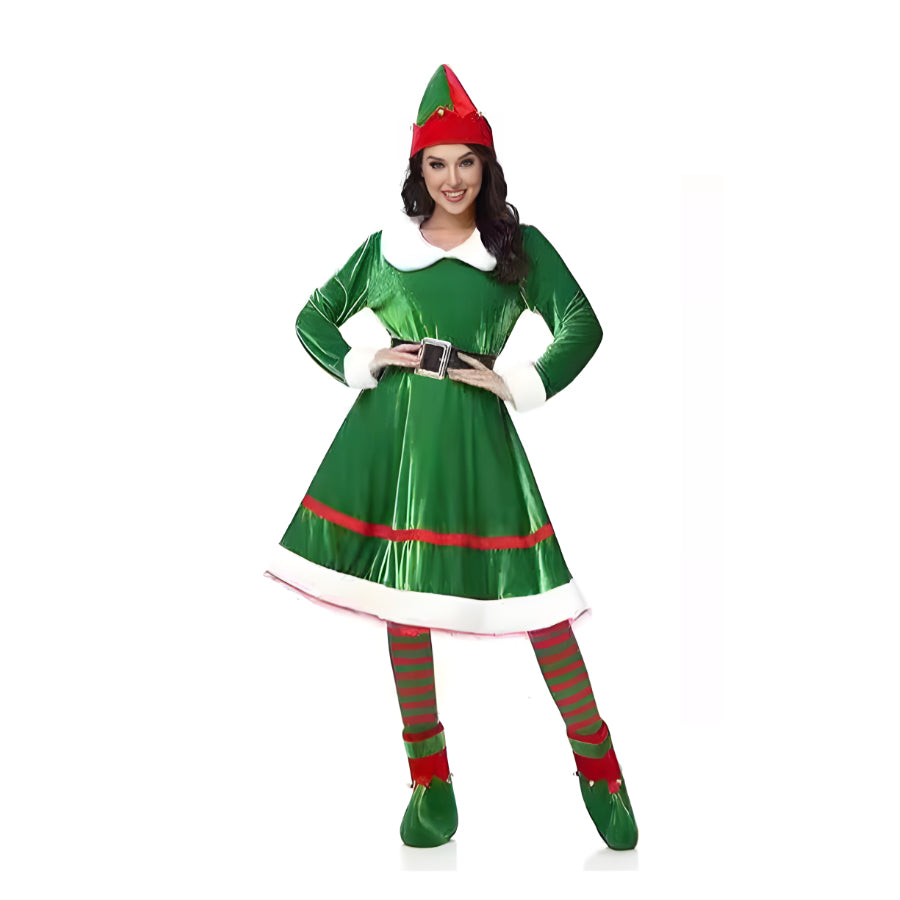 Ladies Elf Costume Soft Velvet Xmas Party Outfits Womens Elf Suit