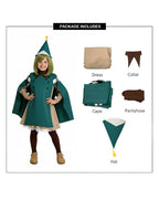 Apprentice Witch Costume Forest Green Witches Pointed Hat and Cape Dress for Theme Parties