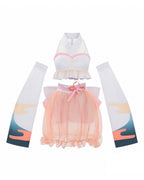 Kaguya Stage Performance Outfit Pink Backless Tops with Skirt and Flowing Detached Sleeves