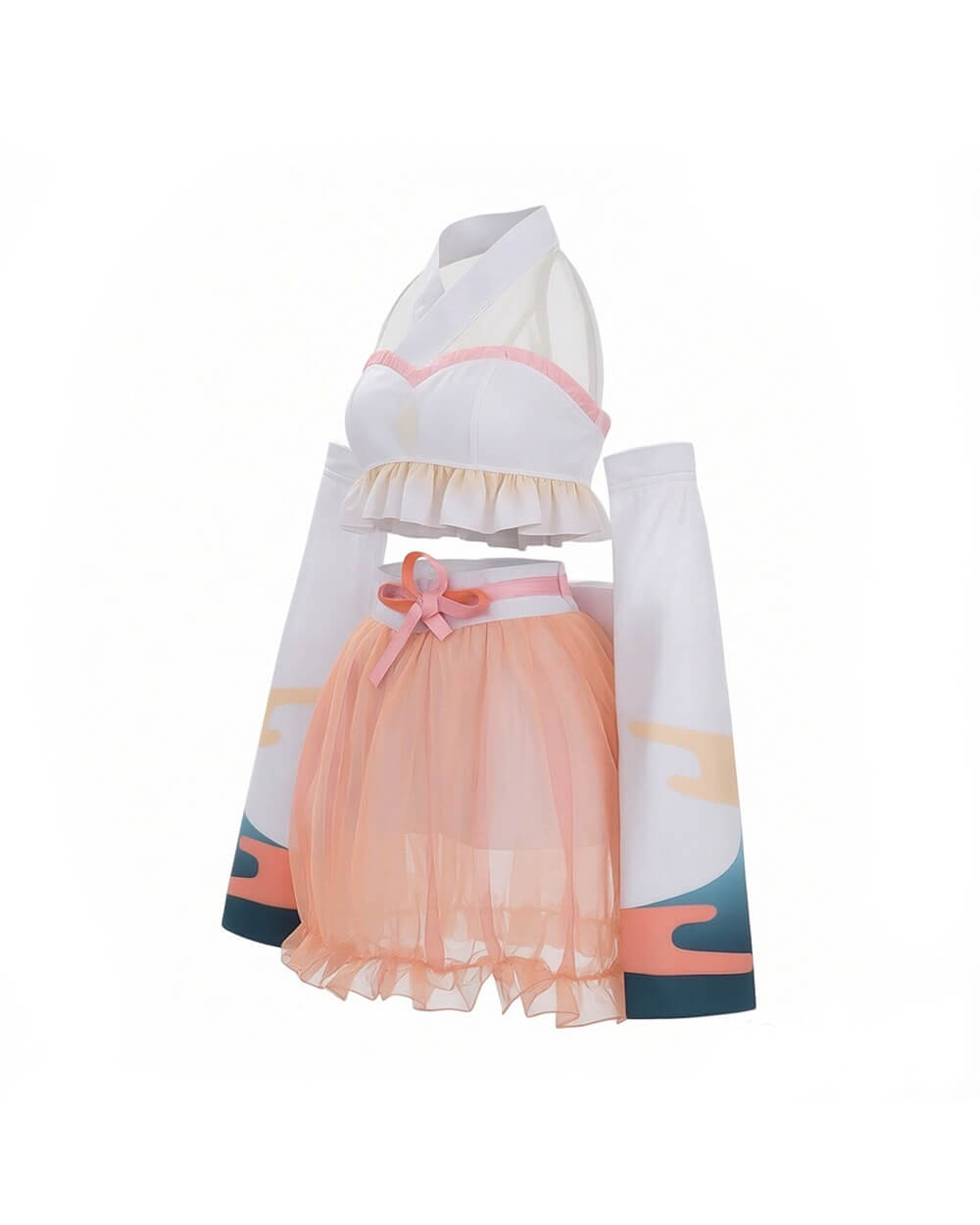 Kaguya Stage Performance Outfit Pink Backless Tops with Skirt and Flowing Detached Sleeves