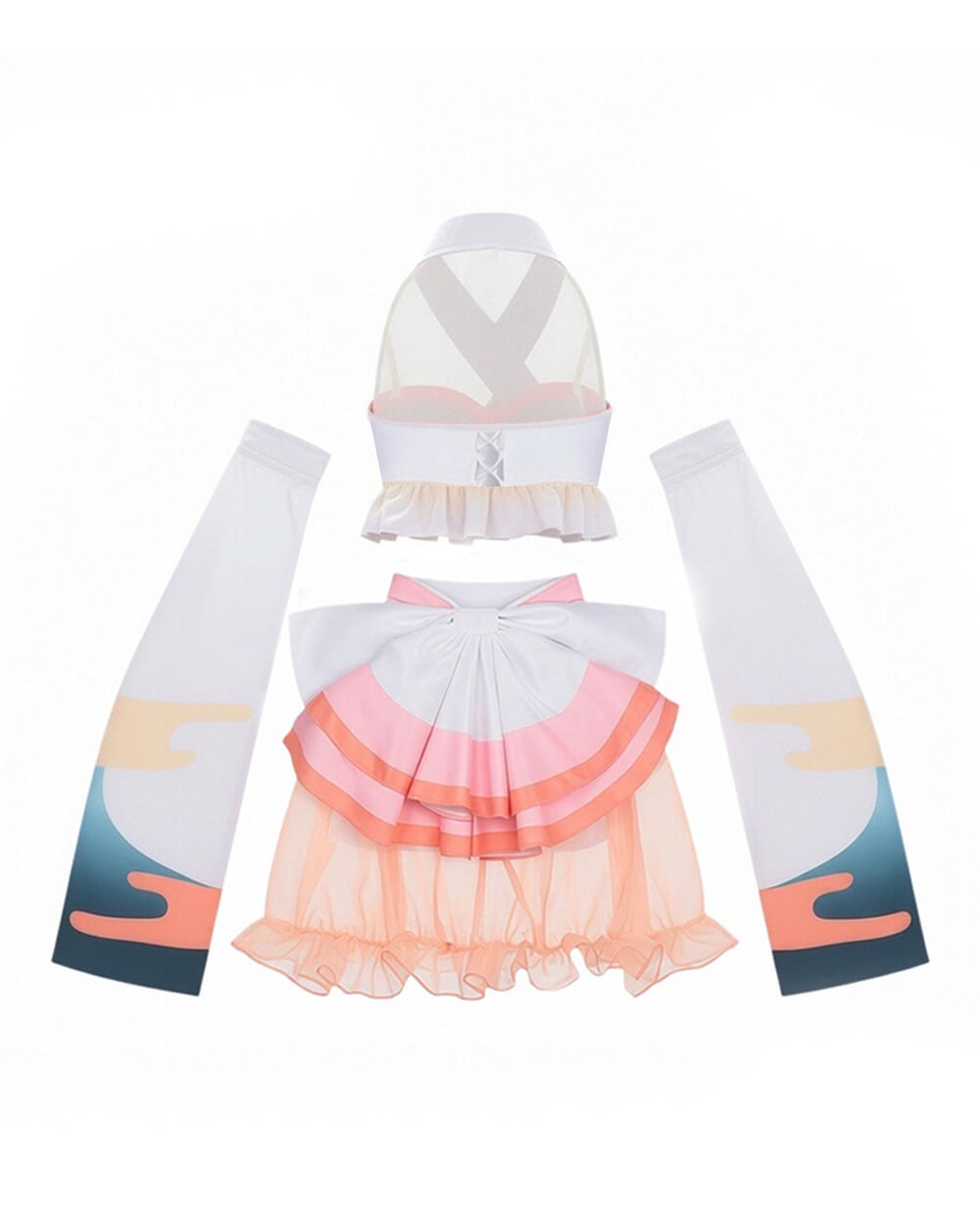 Kaguya Stage Performance Outfit Pink Backless Tops with Skirt and Flowing Detached Sleeves