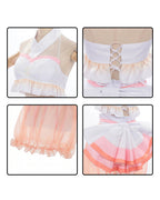 Kaguya Stage Performance Outfit Pink Backless Tops with Skirt and Flowing Detached Sleeves