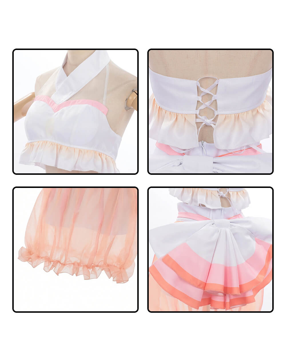 Kaguya Stage Performance Outfit Pink Backless Tops with Skirt and Flowing Detached Sleeves
