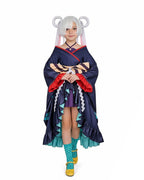Yachiyo High-Low Kimono Navy Blue Coat with Skirt and Large Striped Bowknot