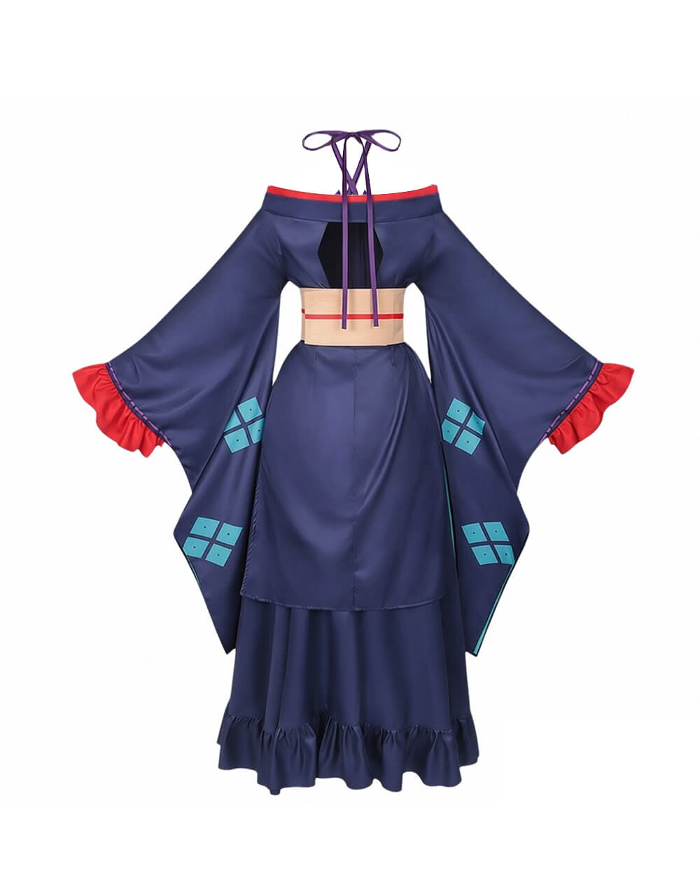 Yachiyo High-Low Kimono Navy Blue Coat with Skirt and Large Striped Bowknot