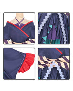 Yachiyo High-Low Kimono Navy Blue Coat with Skirt and Large Striped Bowknot