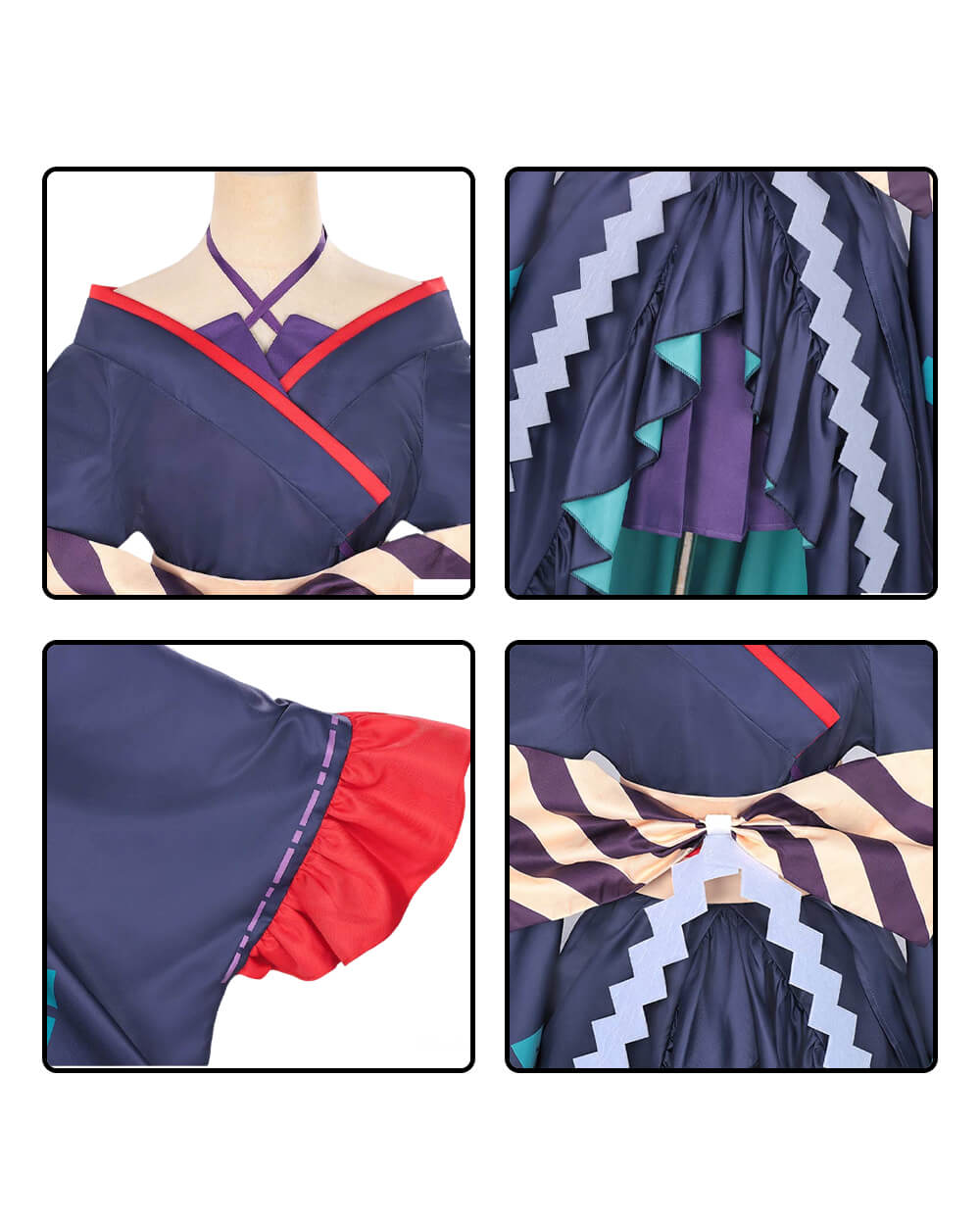 Yachiyo High-Low Kimono Navy Blue Coat with Skirt and Large Striped Bowknot