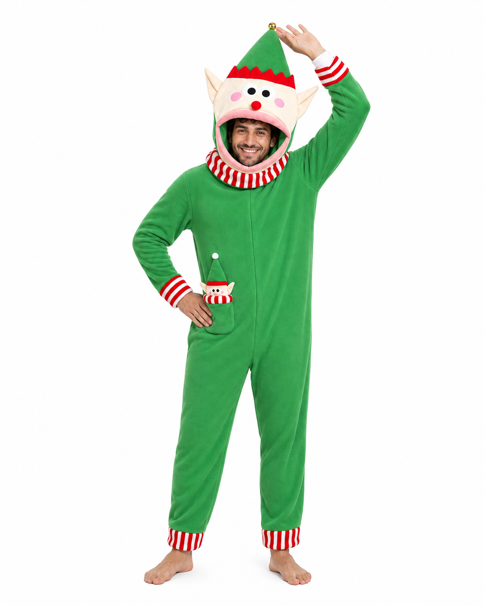 Funny Santa Claus Hooded Fleece Onesie Novelty Christmas Loungewear Jumpsuit for Adults Holiday Parties