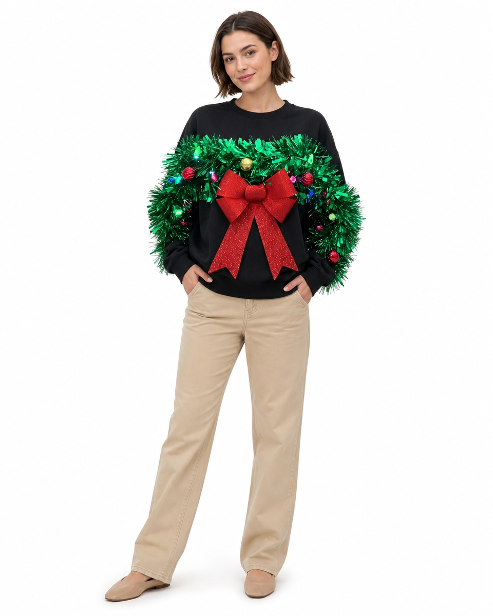 Adults Funny Xmas Sweaters Pullover Green Tinsel Costume for Holiday Parties