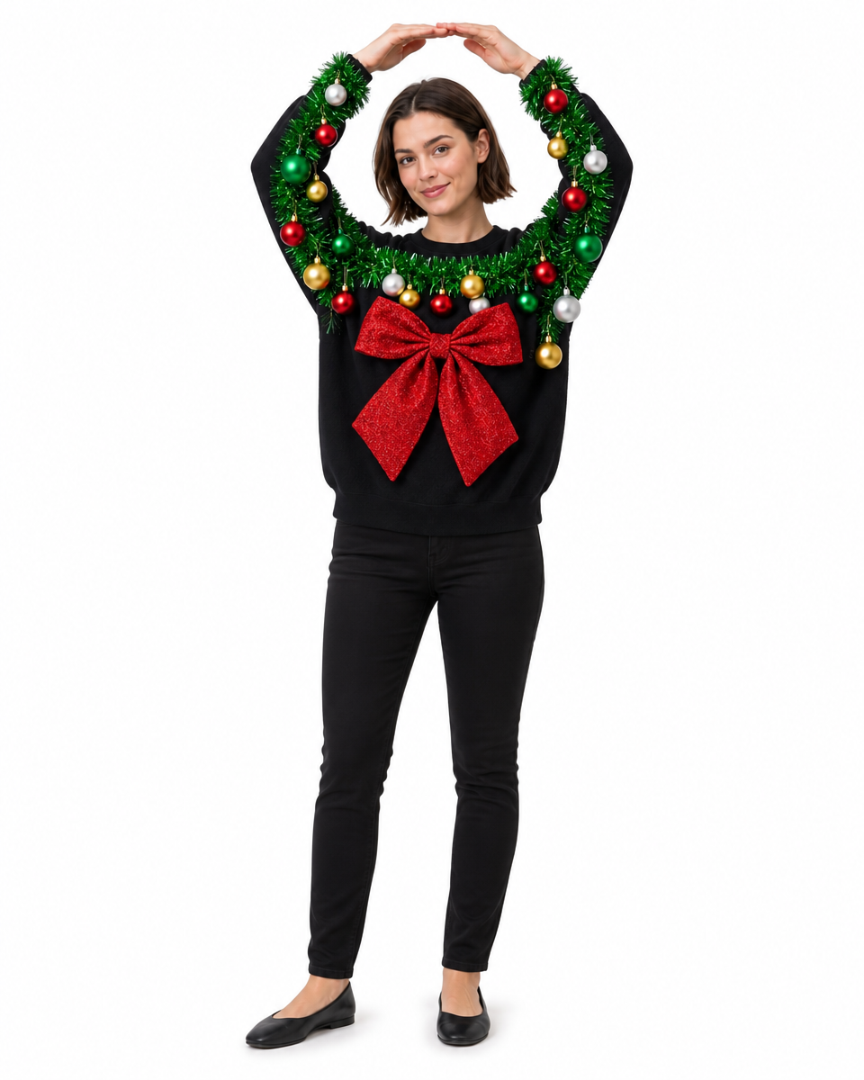 Adults Funny Xmas Sweaters Pullover Green Tinsel Costume for Holiday Parties