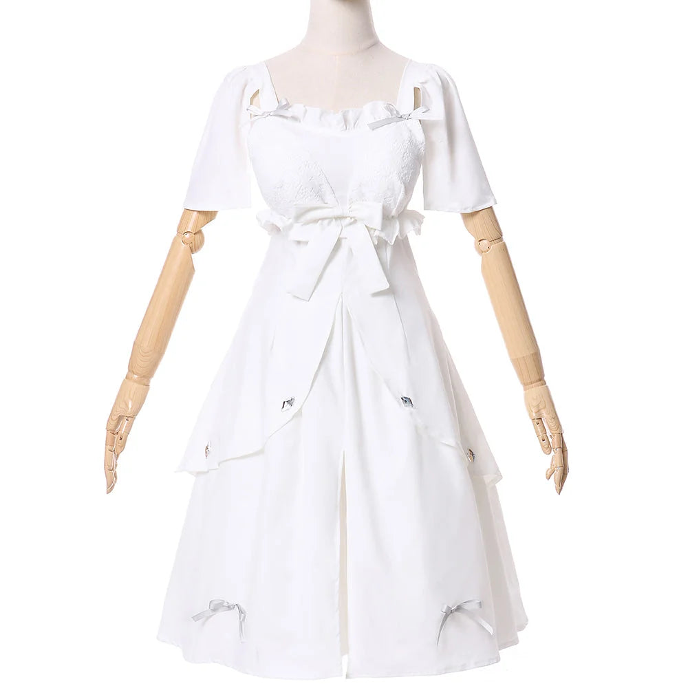 Women Minfilia Costume Game FF14 Ryne White Dress Cosplay Party Outfit