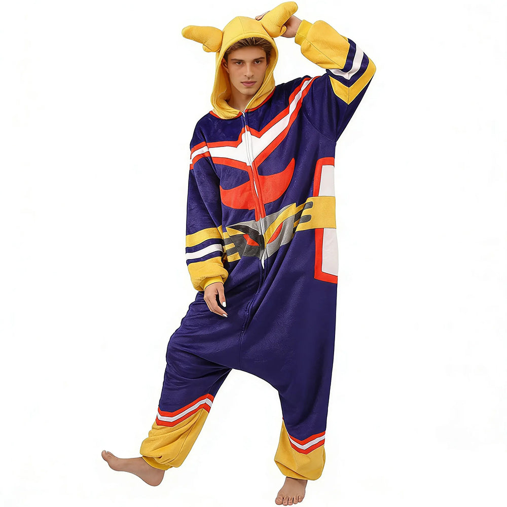 Adult Might Pajamas Blue Soft Fleece Jumpsuit Cozy Anime Loungewear Cosplay Costume