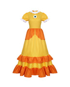 Yellow Flower Princess Costume Royal Gown with Ruffle Trim and Floral Accessories Full Set
