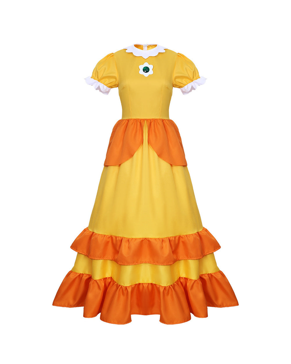 Yellow Flower Princess Costume Royal Gown with Ruffle Trim and Floral Accessories Full Set