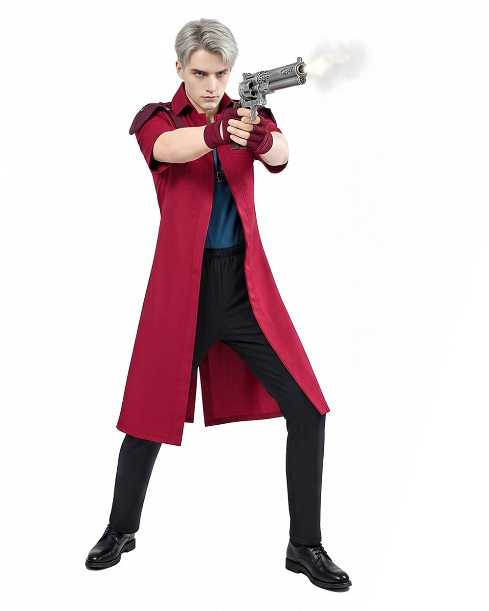 Men's Demon Hunter Costume Red Long Trench Coat with Vest Pant and Gloves for Hero Cosplay Events