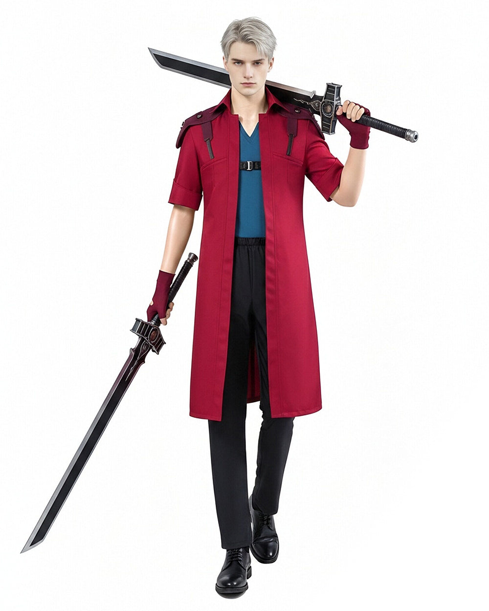 Men's Demon Hunter Costume Red Long Trench Coat with Vest Pant and Gloves for Hero Cosplay Events