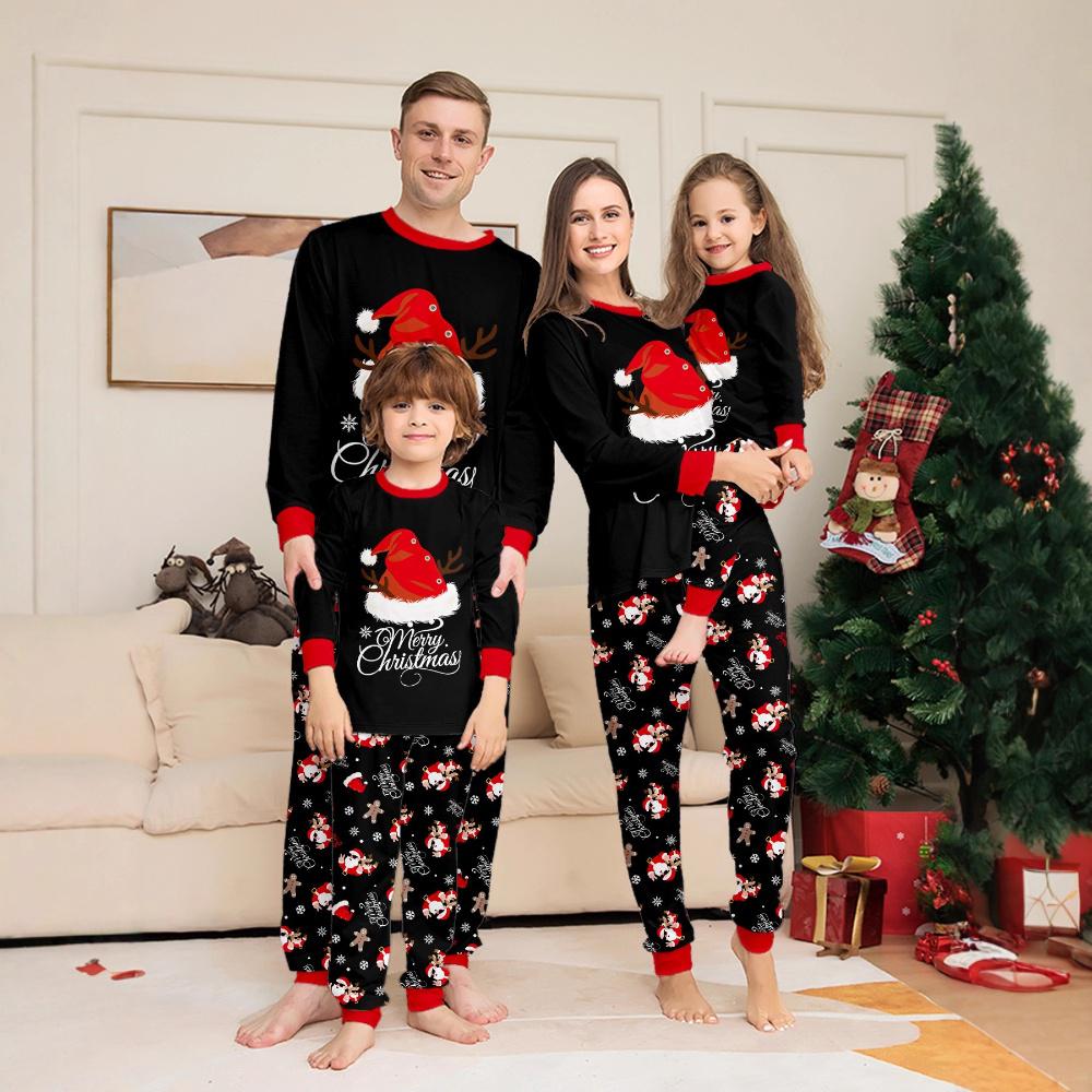 Family Xmas Matching Pajamas Black Holiday Sleepwear Set Cute Christmas Jammies