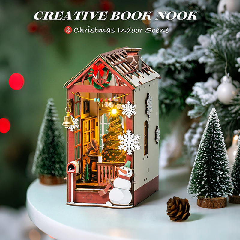 3D Wooden Puzzle Book Nook Kit DIY Miniature Dolls with LED Light Book Shelf Decoration