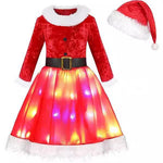 Adult Christmas Light Up Dress Red Santa Costume with Hat for Xmas Party