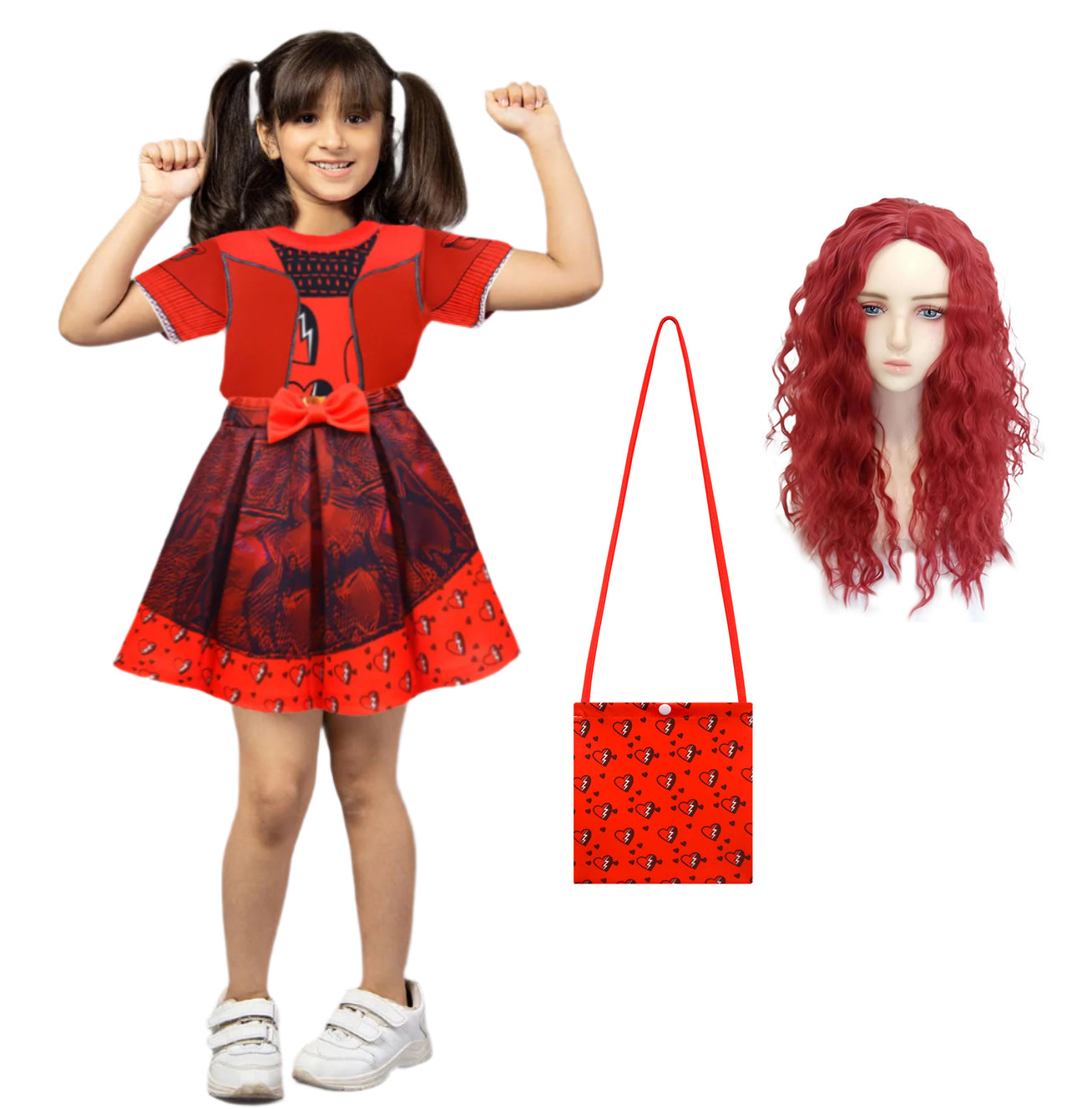 Kids Princess Red Costume T-shirt Shirts and Bag Halloween Cosplay Outfit
