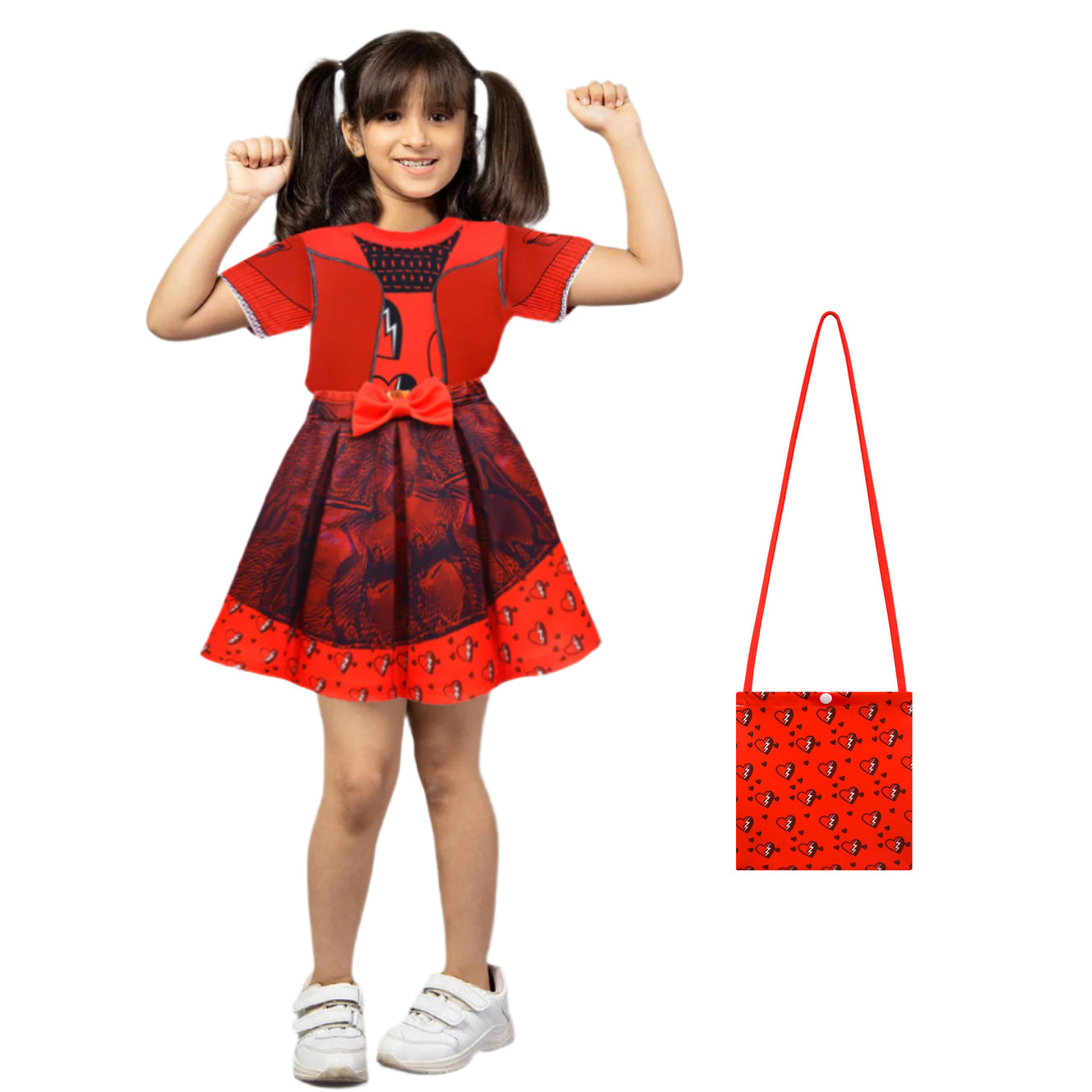 Kids Princess Red Costume T-shirt Shirts and Bag Halloween Cosplay Outfit