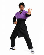 Mens Demon Hunter Costume Japanese Slayer Purple Sleeveless Kimono and Black Uniform Suit for Halloween Cosplay