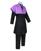 Mens Demon Hunter Costume Japanese Slayer Purple Sleeveless Kimono and Black Uniform Suit for Halloween Cosplay