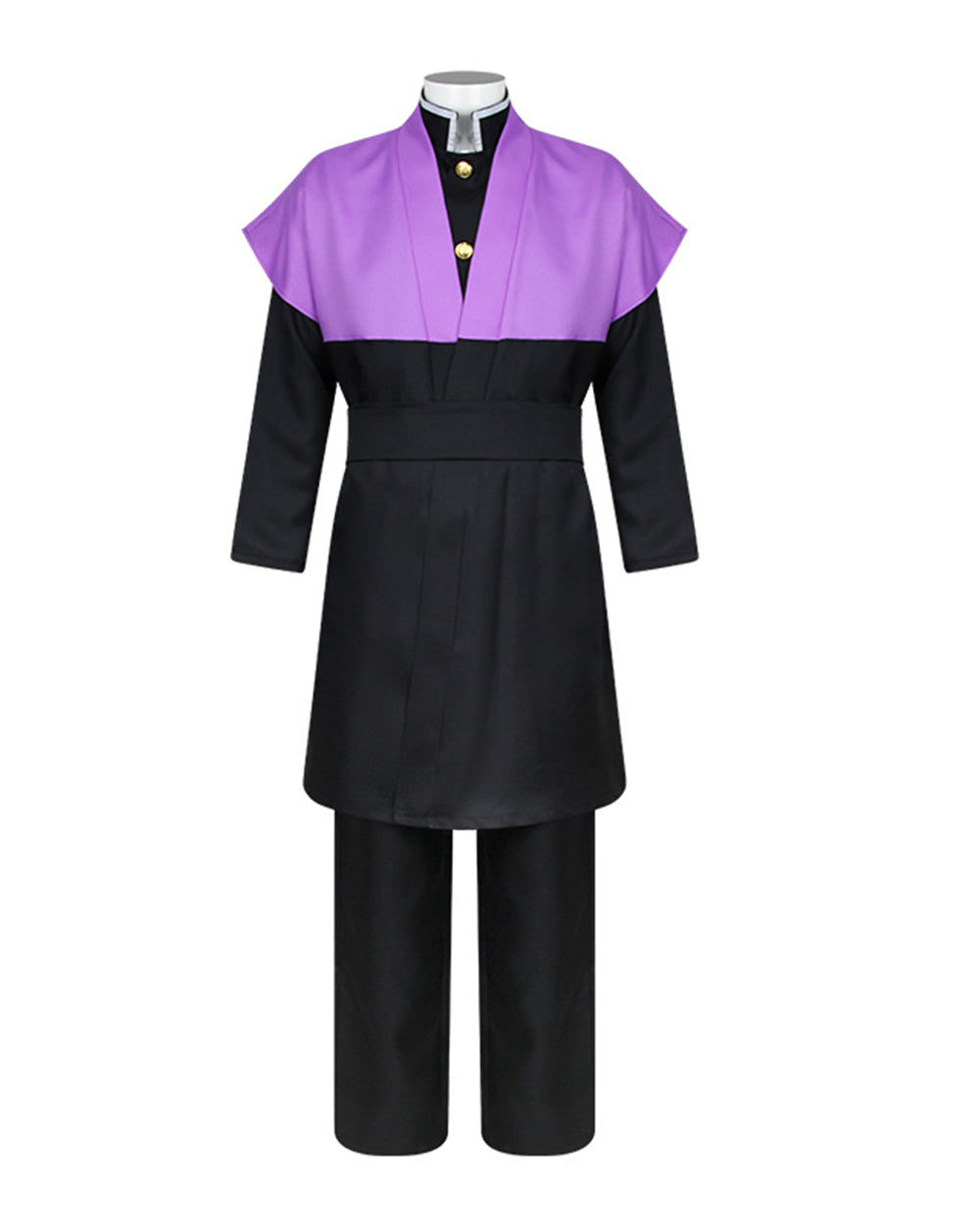 Mens Demon Hunter Costume Japanese Slayer Purple Sleeveless Kimono and Black Uniform Suit for Halloween Cosplay