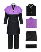 Mens Demon Hunter Costume Japanese Slayer Purple Sleeveless Kimono and Black Uniform Suit for Halloween Cosplay