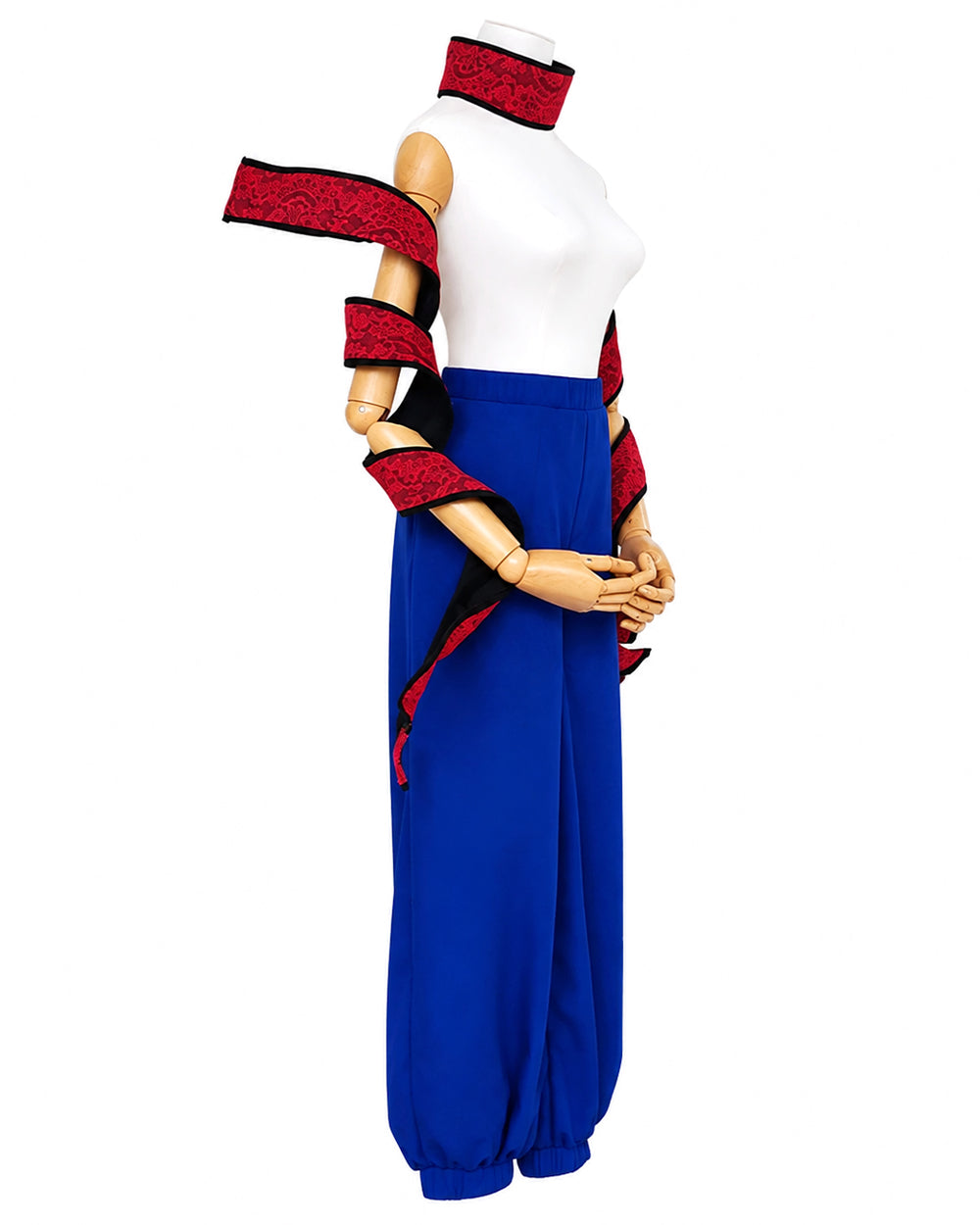 Adult Demon Brother Outfit Blue Baggy Pants Red Neck Choker and Arm Bandages Set for Cosplay
