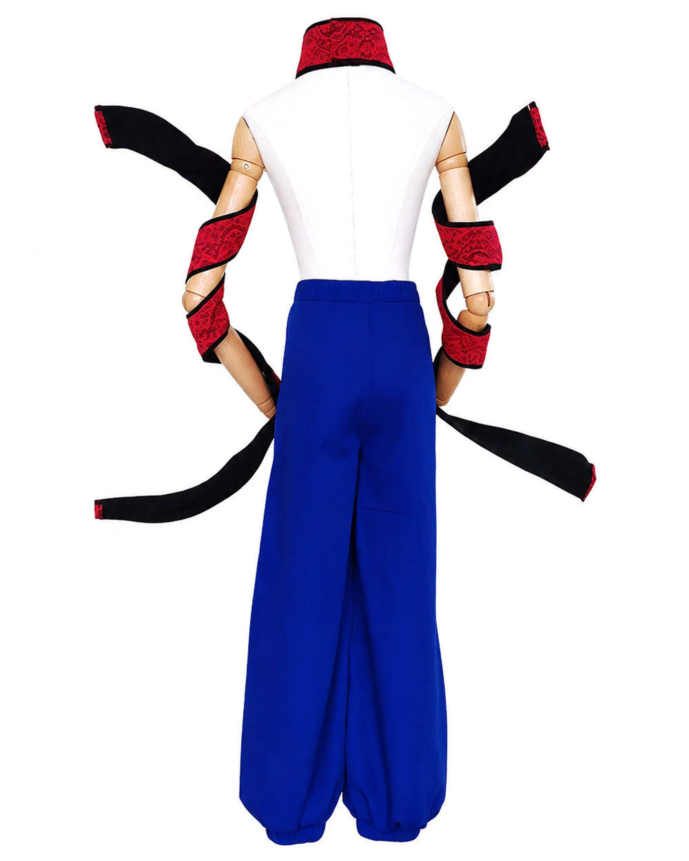 Adult Demon Brother Outfit Blue Baggy Pants Red Neck Choker and Arm Bandages Set for Cosplay