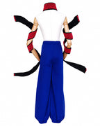 Adult Demon Brother Outfit Blue Baggy Pants Red Neck Choker and Arm Bandages Set for Cosplay