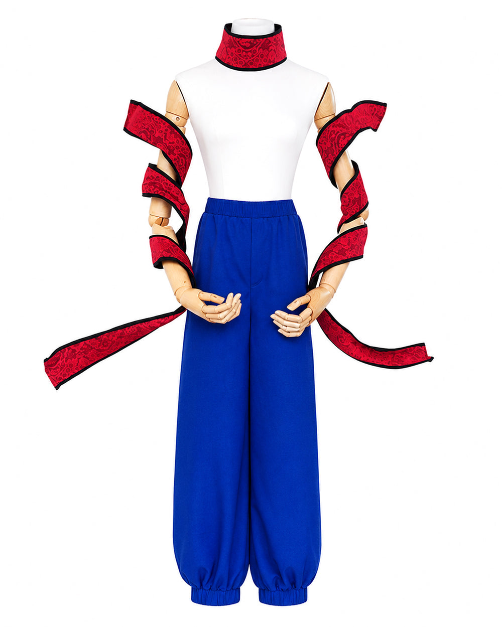 Adult Demon Brother Outfit Blue Baggy Pants Red Neck Choker and Arm Bandages Set for Cosplay