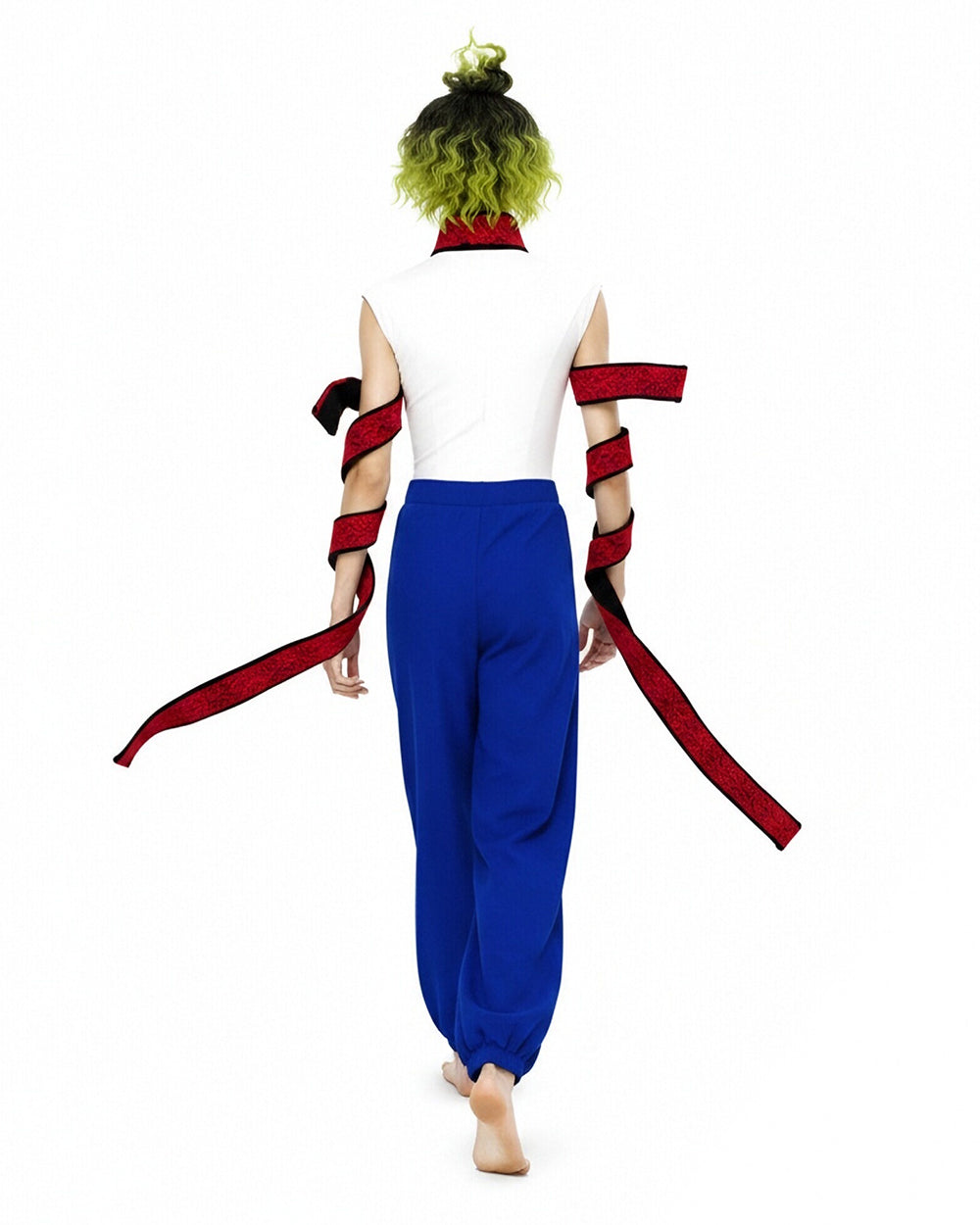 Adult Demon Brother Outfit Blue Baggy Pants Red Neck Choker and Arm Bandages Set for Cosplay