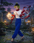 Adult Demon Brother Outfit Blue Baggy Pants Red Neck Choker and Arm Bandages Set for Cosplay