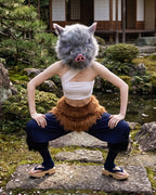 Women Wild Beast Costume White Tube Top Faux Fur Skirt and Blue Pants Socks Wraps Set for Halloween Carnival