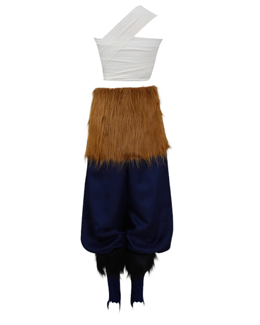 Women Wild Beast Costume White Tube Top Faux Fur Skirt and Blue Pants Socks Wraps Set for Halloween Carnival