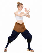 Women Wild Beast Costume White Tube Top Faux Fur Skirt and Blue Pants Socks Wraps Set for Halloween Carnival