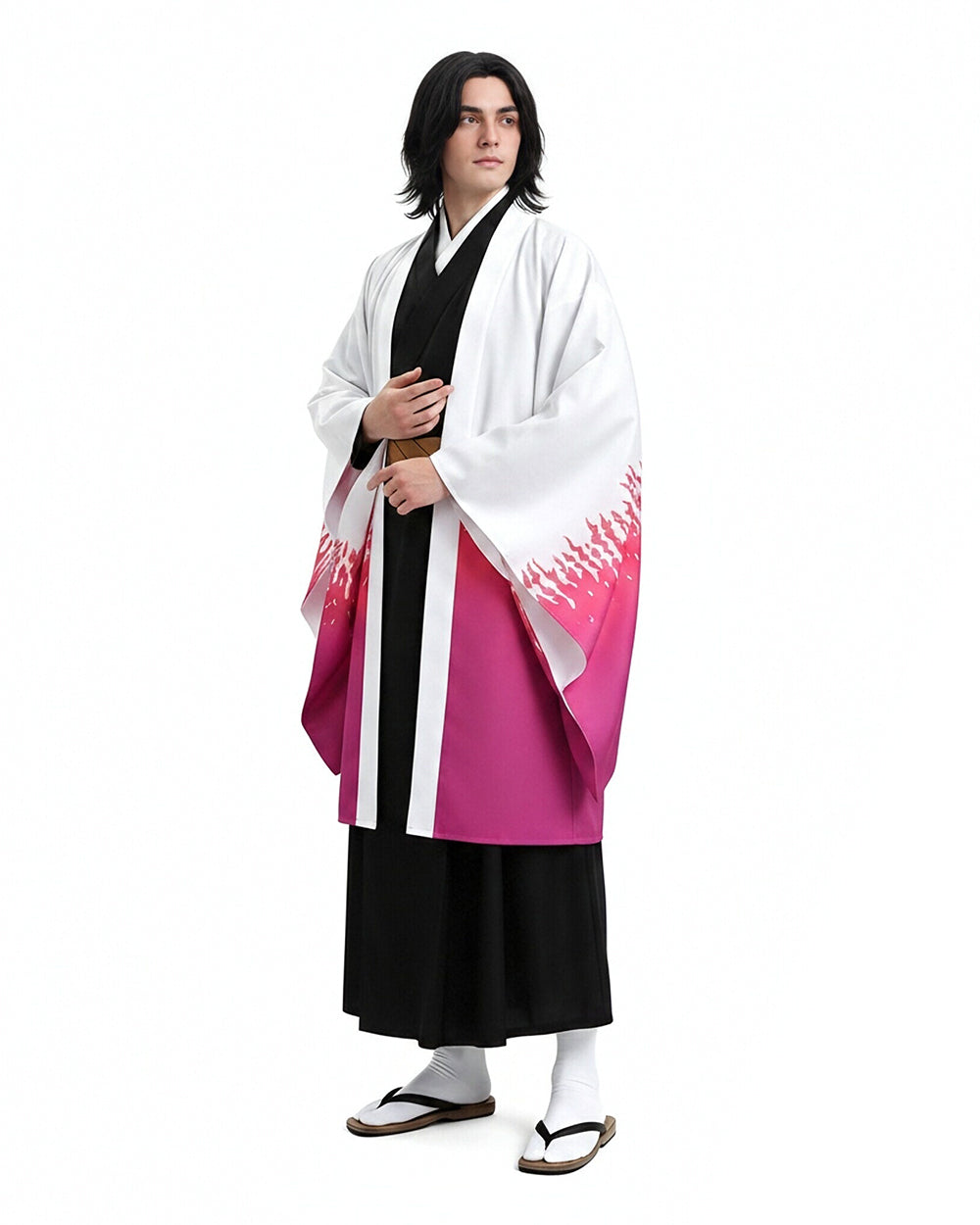 Adult Slayer Leader Costume Japanese White to Pink Gradient Kimono Robe Set for Anime Expo