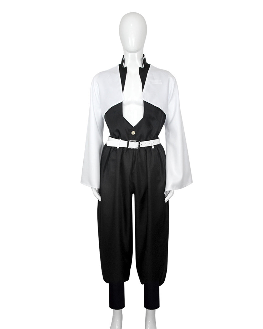 Adult Wind Hashira Style Costume Open Front Black Uniform with White Belt Suit for Comic-con