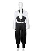 Adult Wind Hashira Style Costume Open Front Black Uniform with White Belt Suit for Comic-con