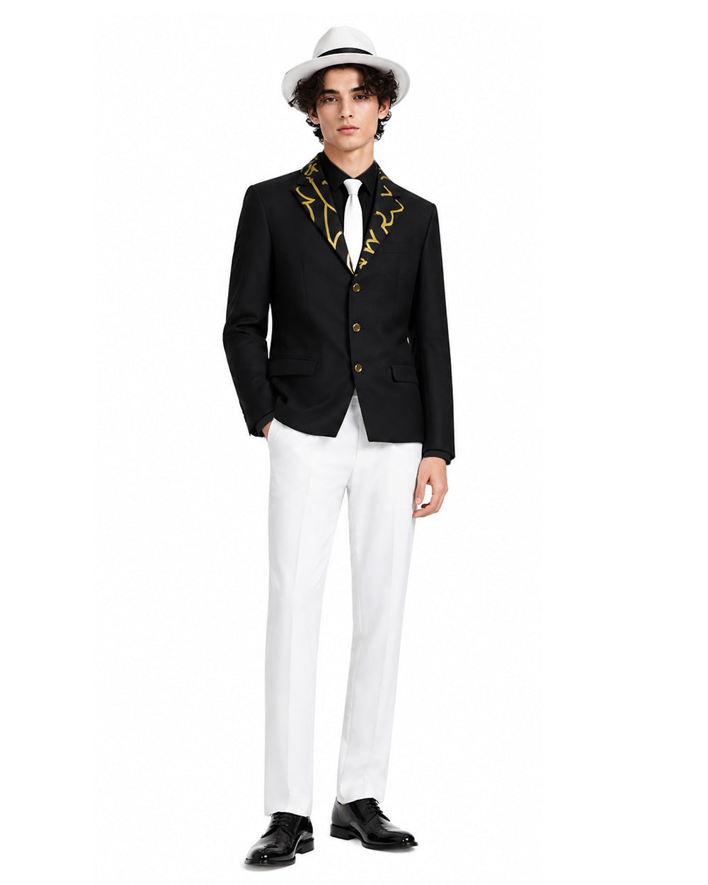 Mens Demon King Costume Black Jacket Pants Shirt and Hat Suit for Dress-up Party